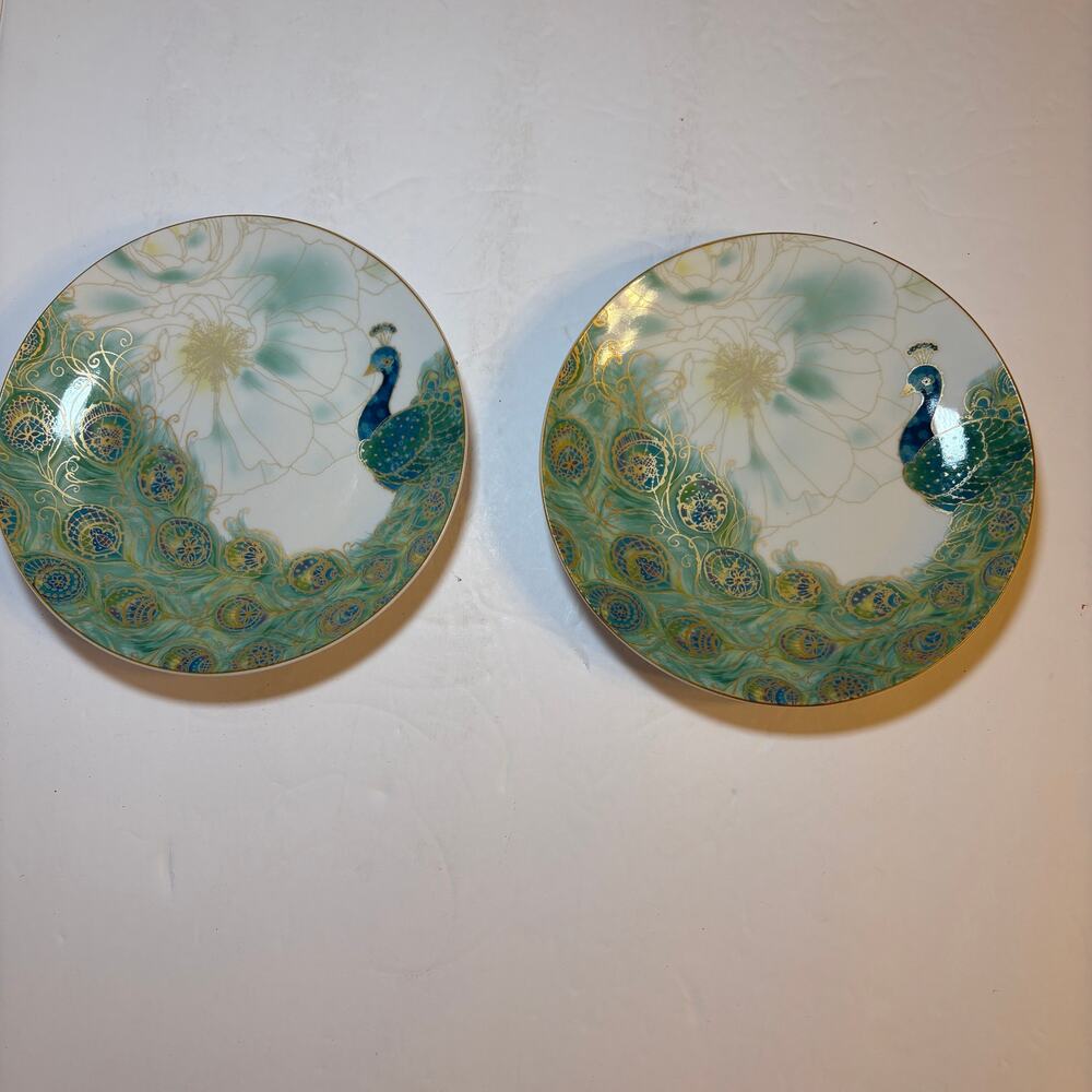 222 Fifth Set 2 Lakshmi Peacock Appetizer Plates 6.5"